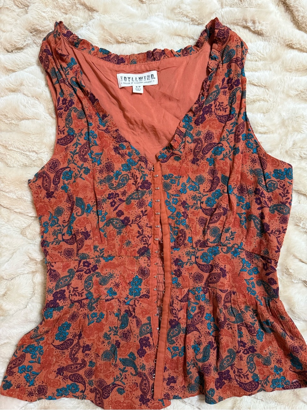 Idyllwind Rust Paisley Button-Front Camisole with Teal and Purple Accents